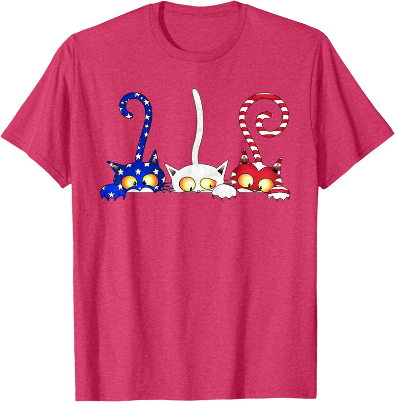 Cat 4th Of July Shirt - Palette&Co Cat 4th of July American Flag Red White Blue Women Kids T-Shirt - Red Heather