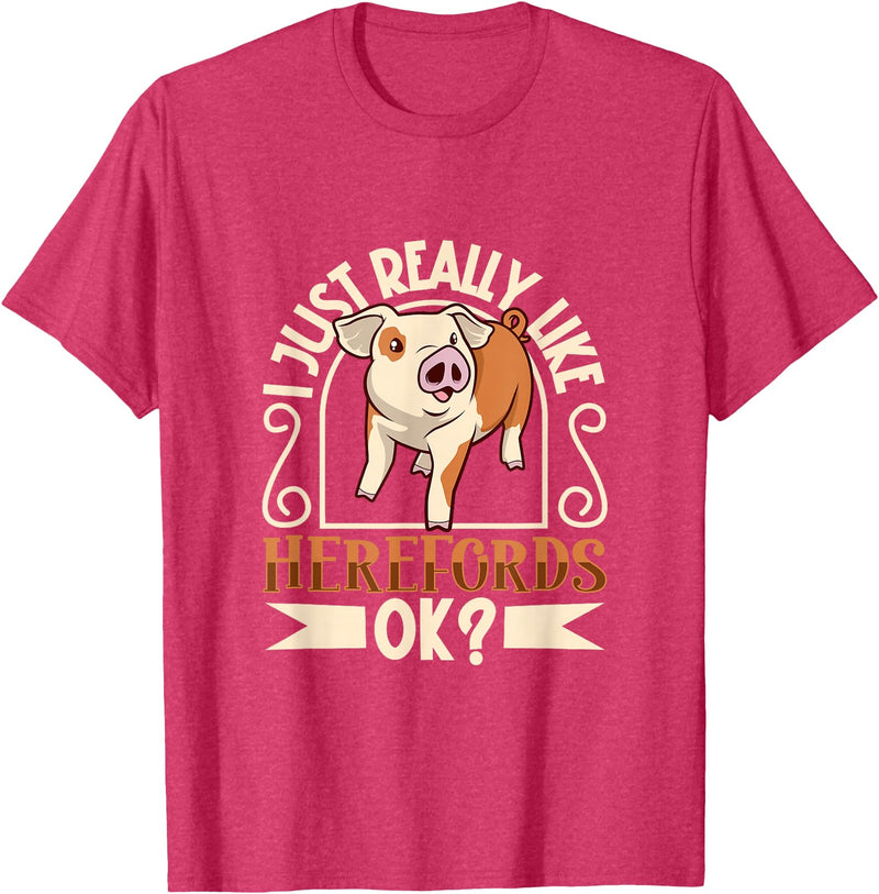 Creative Hereford Pig Designs I Love My Hereford Pig T-Shirt - Red Heather
