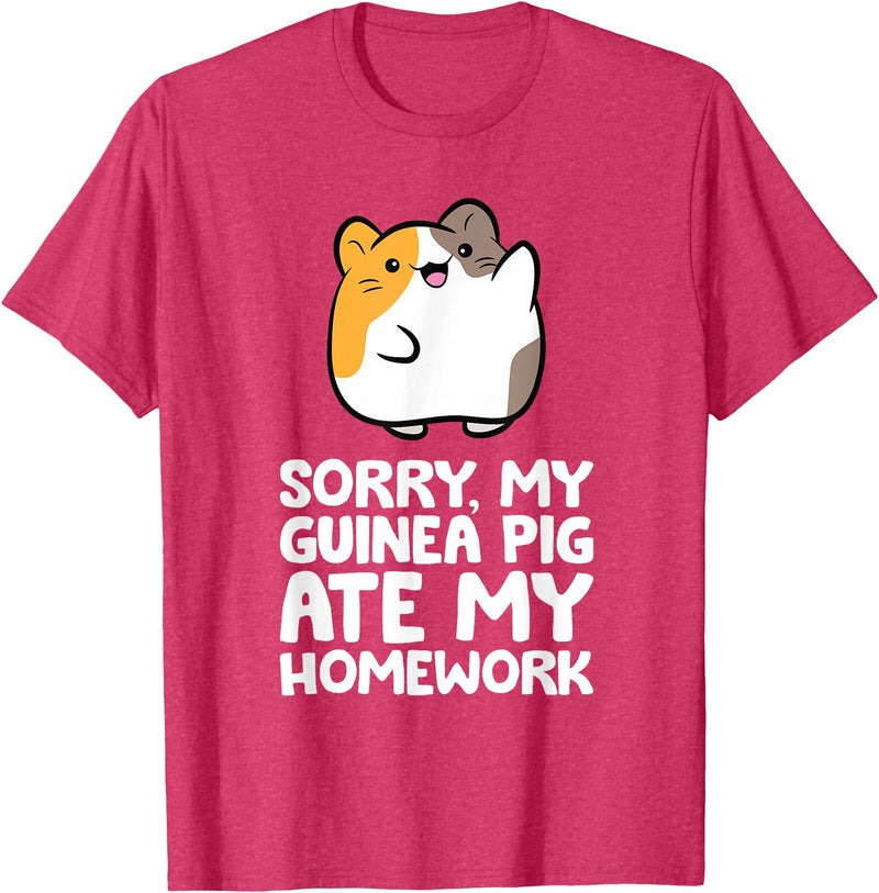Guinea Pig Owner Guinea Pig Homework Sorry My Guinea Pig Ate My Homework T-Shirt - Red Heather
