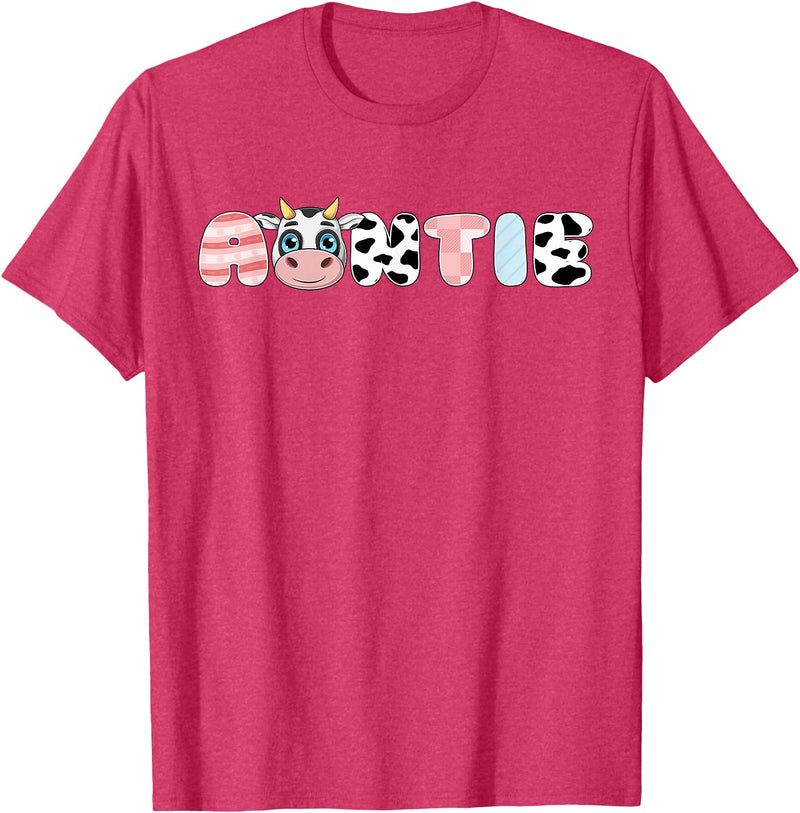 Cow Matching Family Outfit Costume Apparel Auntie Girl Birthday Matching Family Cow Farm Animal Aunt T-Shirt - Red Heather