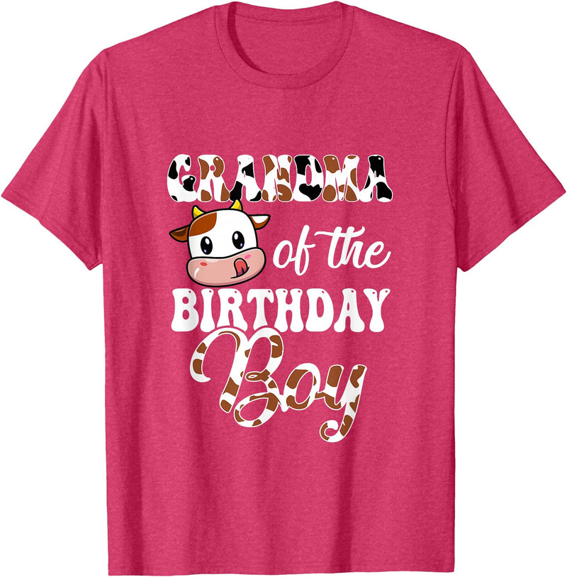 Love Family Matching Grandma Of The Birthday Boy Cow Farm 1St Birthday Boy T-Shirt - Red Heather