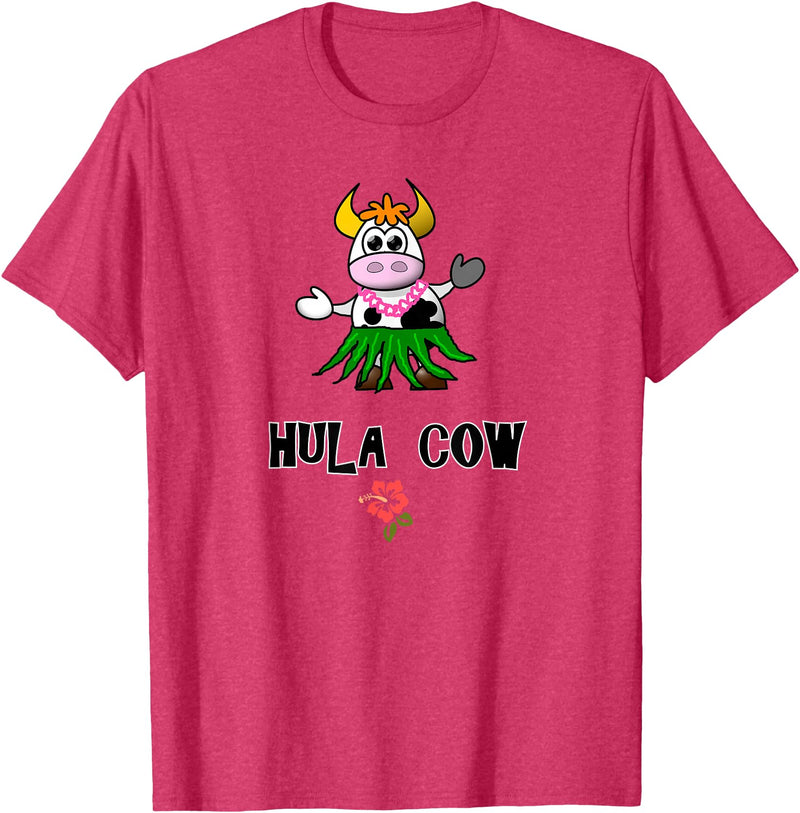 FUN DANCING ANIMALS GIFT T-SHIRTS Hawaiian Hula Dancing Cow, Funny Gift T Shirt, Dk T-Shirt - Red Heather