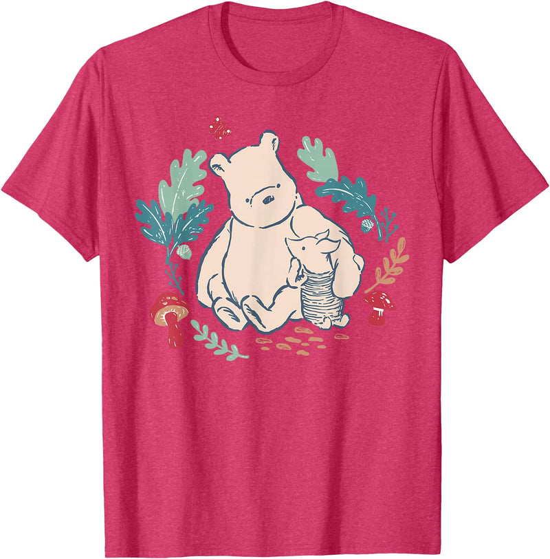 Disney Winnie The Pooh Classic Illustration Piglet and Pooh T-Shirt - Red Heather