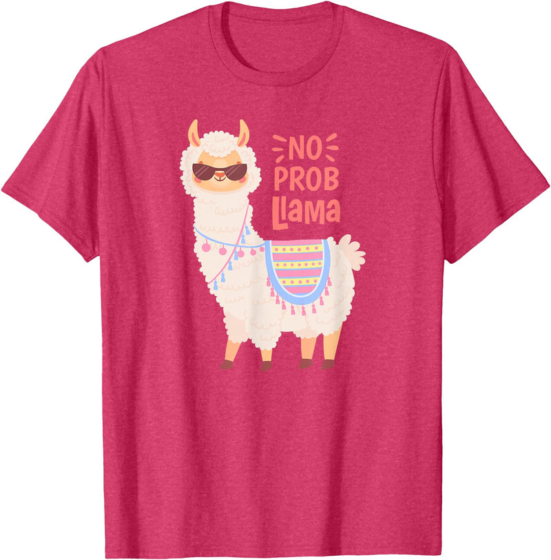 Llama & Alpaca Shirts, Cute Llama & Alpaca Outfit No ProbLlama Shirt, No Problama Shirt, Funny Alpaca Llama T-Shirt - Red Heather