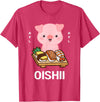 Cute Pig Eats Sushi Japanese Food Lover Cute Kawaii Pig Eats Sushi Japanese Food Lover Otaku T-Shirt - Red Heather