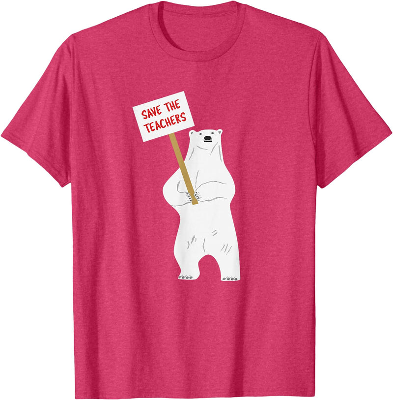 Math & Mirth Designs Save the Teachers Cute Polar Bear T-Shirt T-Shirt - Red Heather