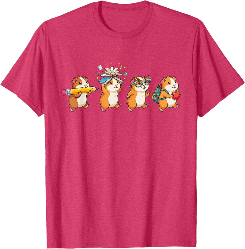 Cute Guinea Pig Lovers First Day of School Costume Funny Guinea Pig Back to School Teacher Student T-Shirt - Red Heather