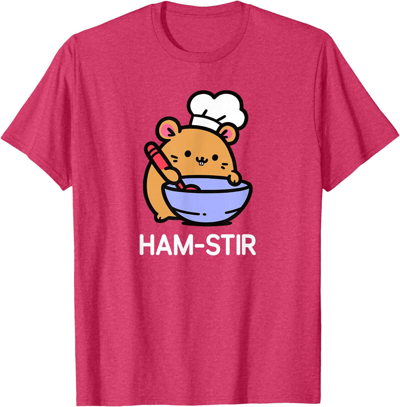 Hamster, Ham-stir Funny Jokes Sarcastic T-Shirt - Unisex-Adults & Kids - Black - Small - Short Sleeve - Cotton Blend - Classic Fit - Crew Neck - T-Shirt - Red Heather