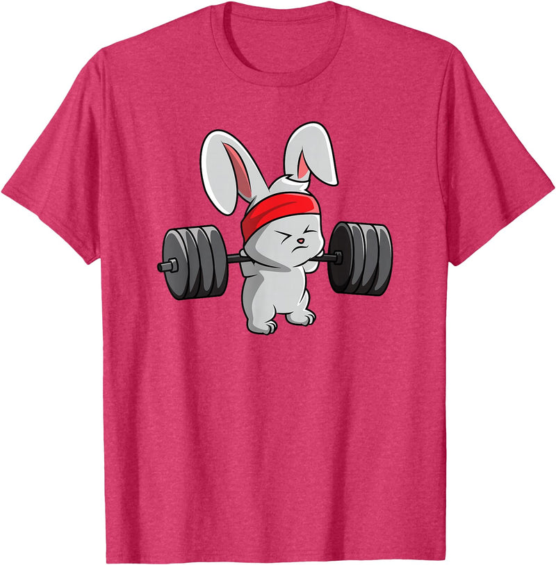 Bunny Gym , Rabbit Fitness Weightlifting T-Shirt in Red Heather