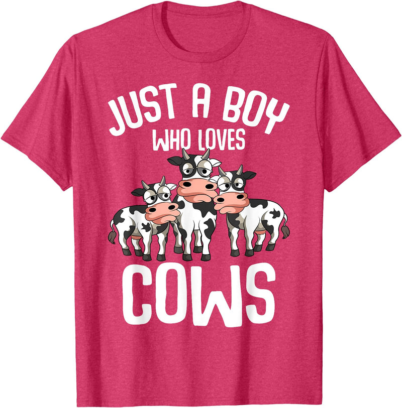 Funny Cow Lover & Owner Gift Ideas Just A Boy Who Loves Cows Farmers Cow Kids Toddler Boys T-Shirt Small - Red Heather
