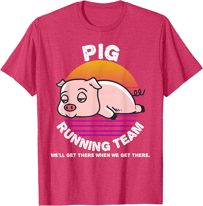 Running Shirts by CrushRetro Funny Farm Pig Running Team Shirt Kids Men Women Gift T-Shirt - Red Heather