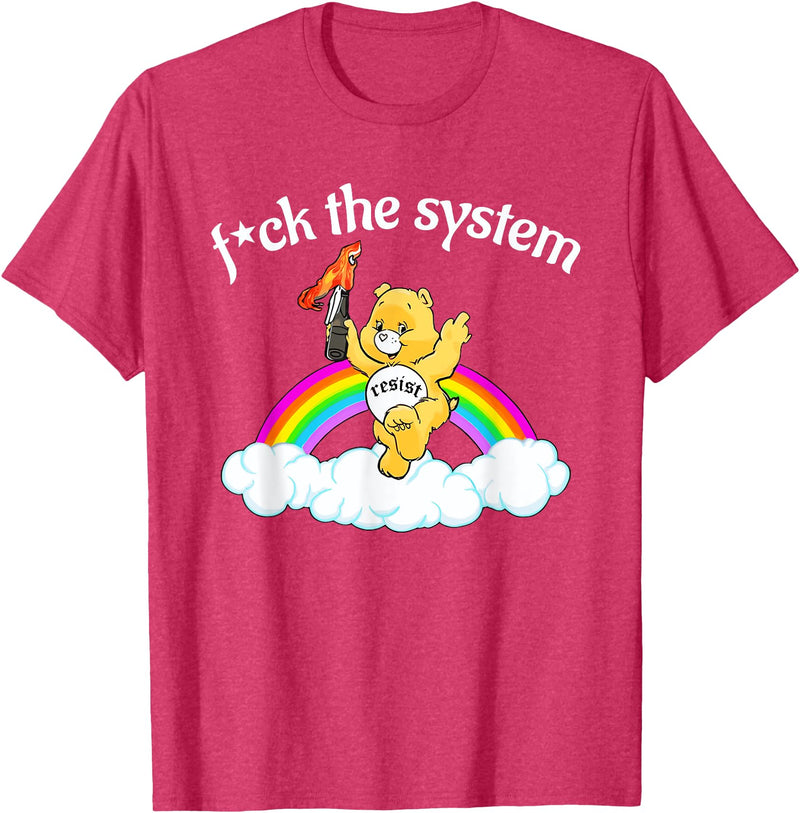Fck The System Funny Bear Quote Fck The System Funny Bear Design T-Shirt - Red Heather
