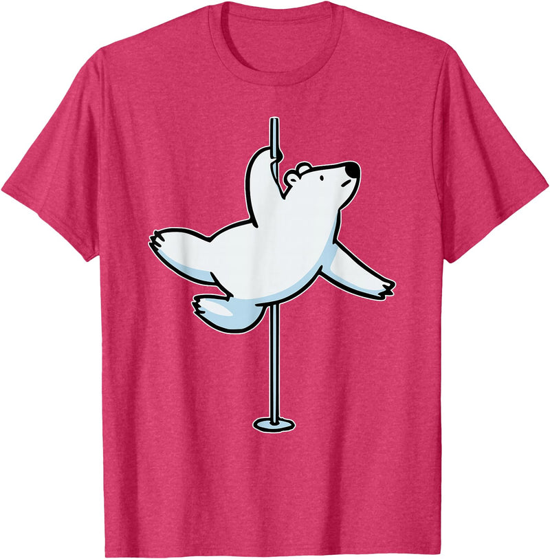 Fun Polar Bear Lover Humor Bear Dancer Stylish Tee Funny Polar Bear Pole Dancer Animal Cute Cool Dancing Joke T-Shirt - Red Heather