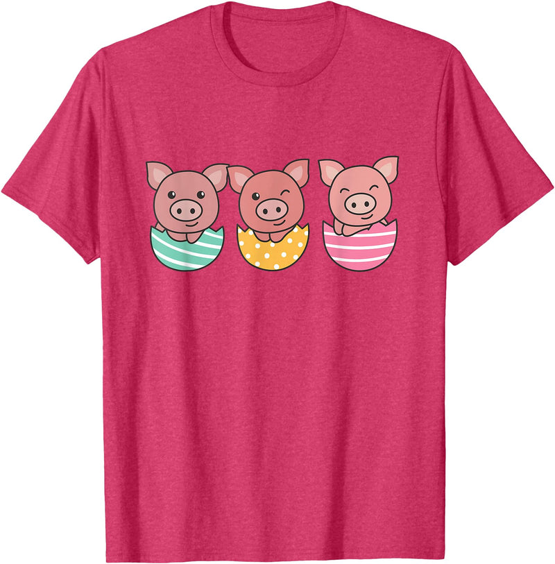 Cute Animals For Easter For Kids Happy Easter Cute Pig At Easter With Easter Eggs T-Shirt - Red Heather