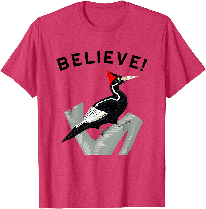 Birdwatching Gifts for Birders Endangered Ivory-Billed Woodpecker T-Shirt - Red Heather