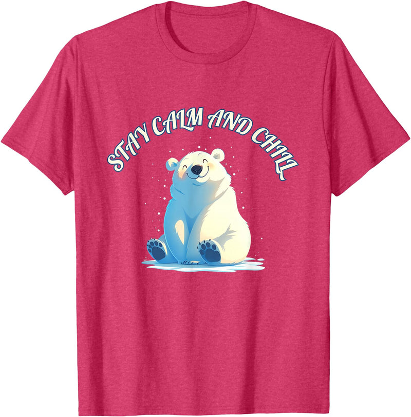 Relaxing Stress Free Designs Stay Calm Chill Out Polar Bear T-Shirt - Red Heather