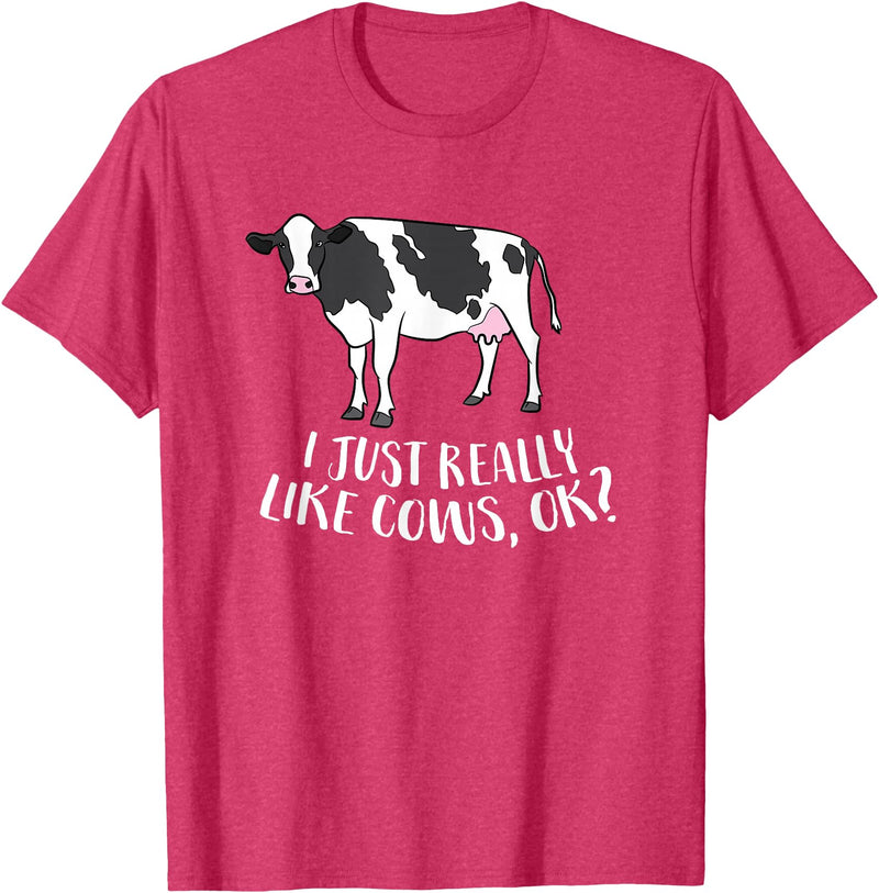 Cute Cow Animal Gifts Cattle Cow Farmer Gift I Just Really Like Cows, Ok? T-Shirt - Red Heather