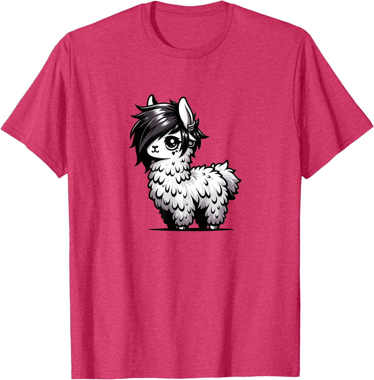 Emo Llama Tees Cute Emo Llama Kawaii Kids Boys Girls T-Shirt - Red Heather