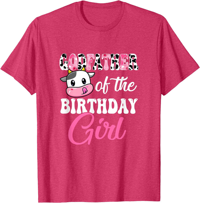 Vintage Retro Birthday Godfather Of The Birthday Girl Farm Cow 1St Birthday Girl T-Shirt - Red Heather