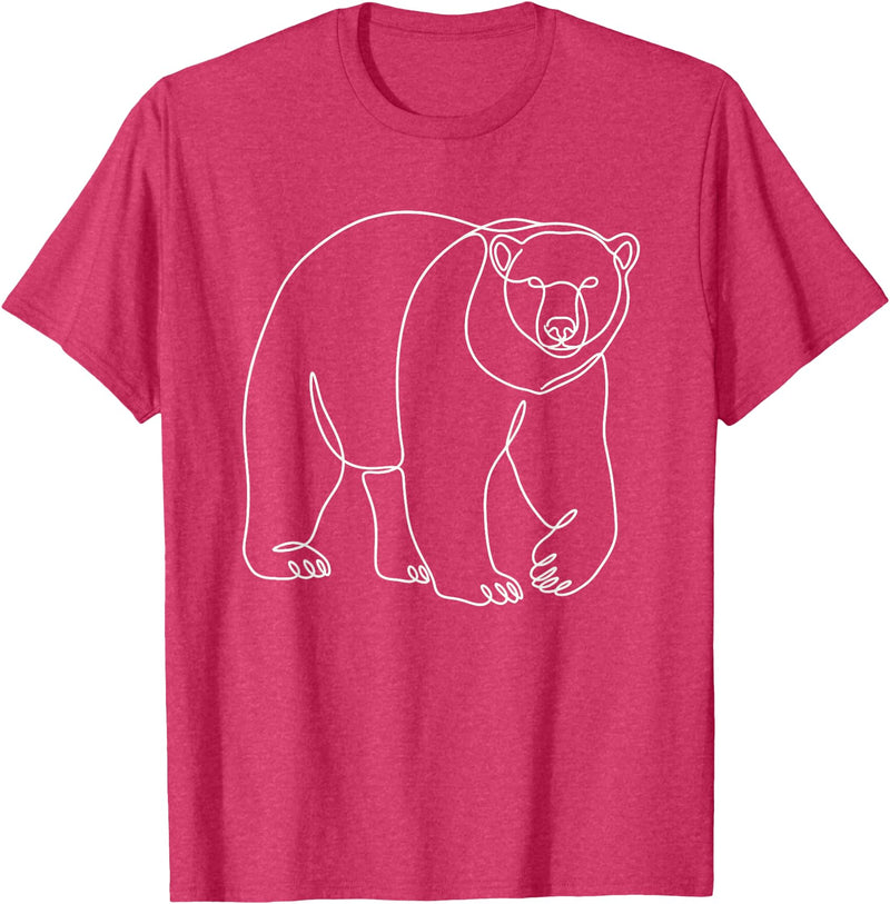 Modern Minimalist Wildlife Line Art Graphic Minimalist Polar Bear Single Line Art Drawing T-Shirt - Red Heather