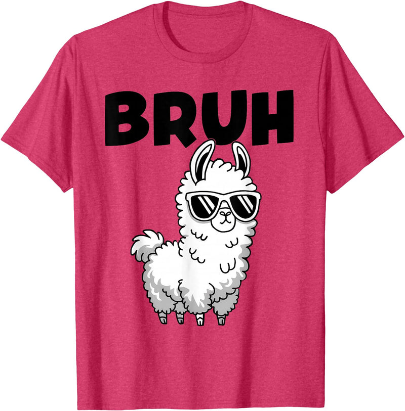 Bruh Llama Sunglasses by LazyPanda Bruh Llama Funny Alpaca Llama Boys Kids Girls Trendy Graphic T-Shirt - Red Heather