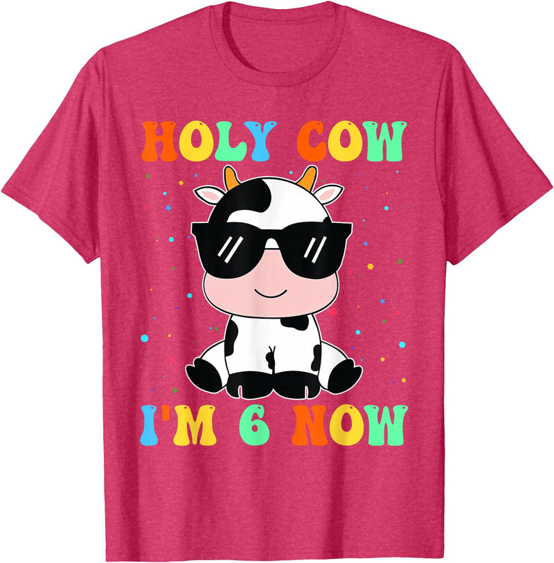Holy Cow I'm Two 6 6th Birthday Boy Girl Kids Holy Cow I'm Two 6 Years Old 6th Birthday Boy Girl T-Shirt - Red Heather