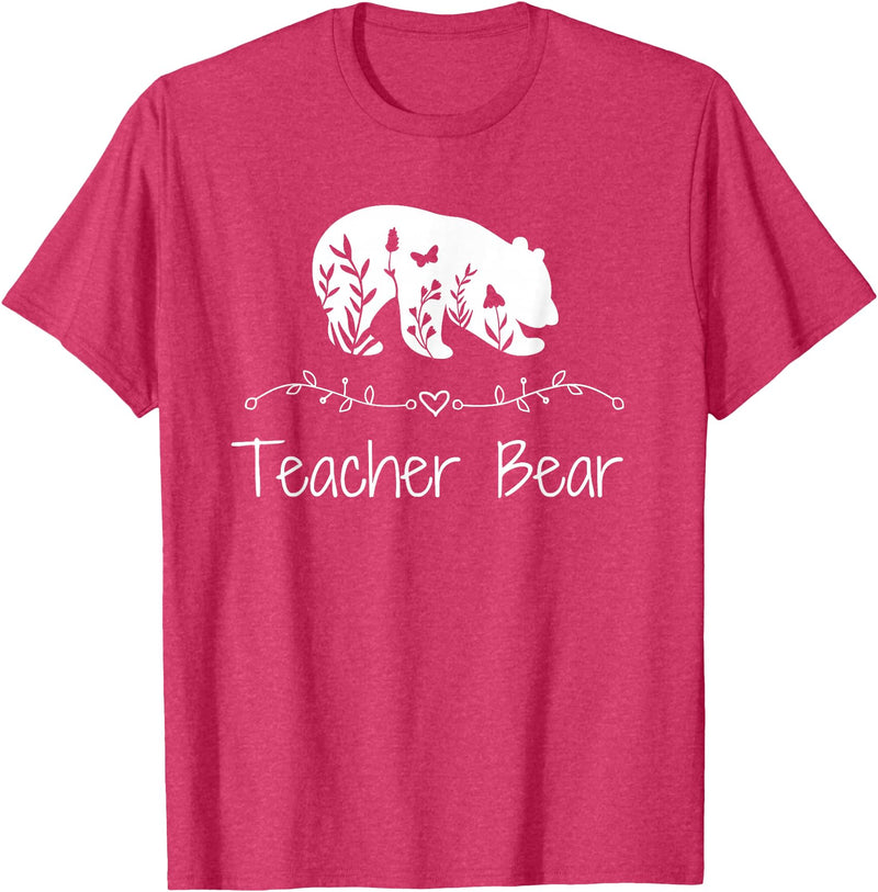 Teacher Bear Funny Teachers back to school Gifts Teacher Bear For Educators - Teacher Appreciation T-Shirt - Red Heather