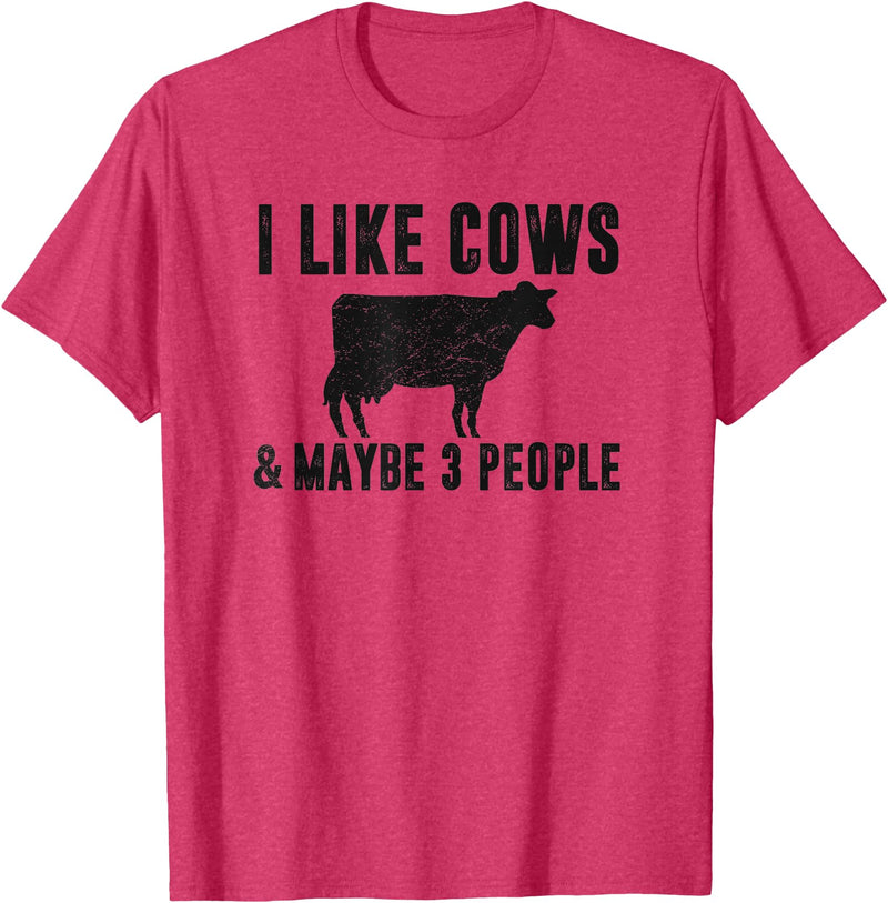 Funny Cow Lover Farmer Gifts Women Girls I Like Cows & Maybe 3 People Funny Quote Dairy Cow Graphic T-Shirt - Red Heather