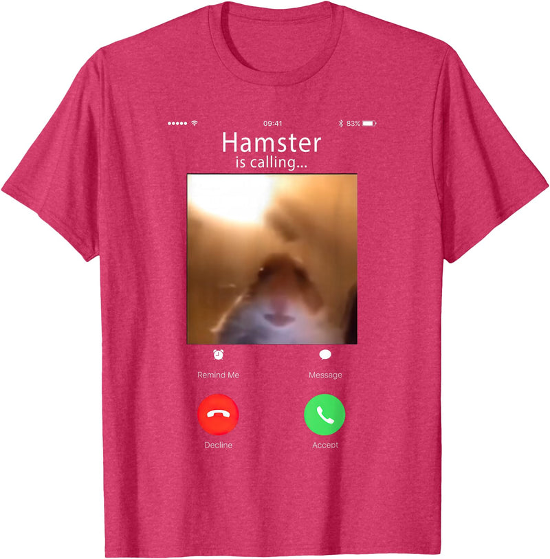 dank Meme Hamster Staring Front Camera Hamster Calling T-Shirt - Red Heather