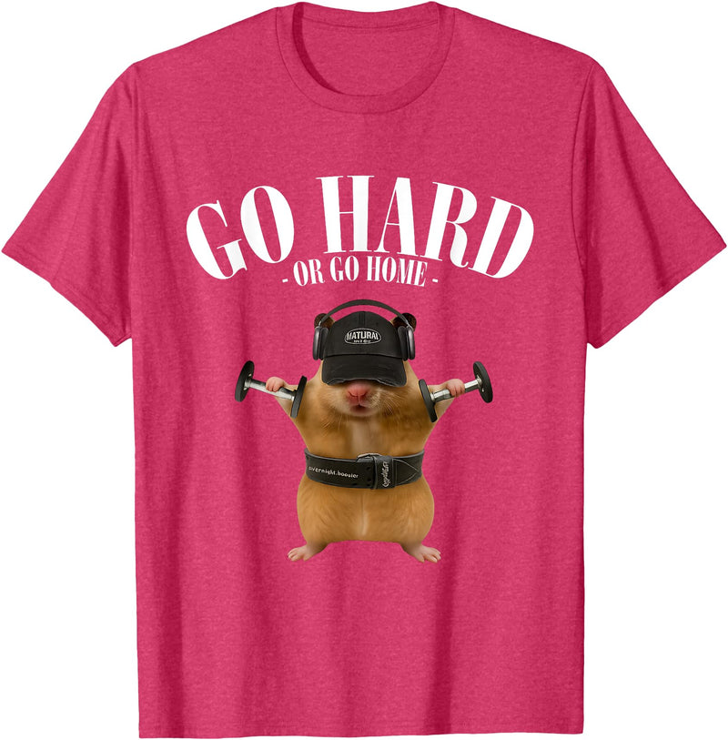 Hamster Deadlift Training Funny Cute Rat Weightlifting Meme T-Shirt - Red Heather