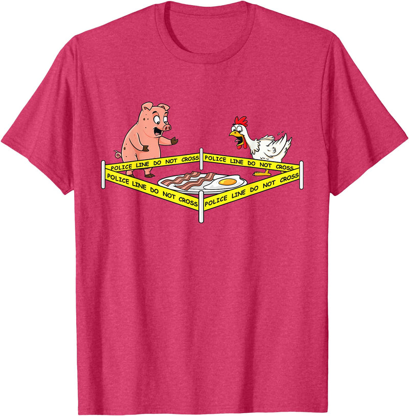 Mr Ben Thanksgiving Police Line Do Not Cross Pig and Chicken Funny Food T-Shirt - Red Heather