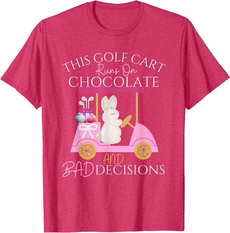 Golf Golfer Easter Eggs Bunny Rabbit Golf Cart Matching T-Shirt in Red Heather