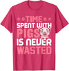 Funny Pig Farm Piggy Farmer Farming Gifts DAIMMER Time Spent With Pigs Is Never Wasted T-Shirt - Red Heather