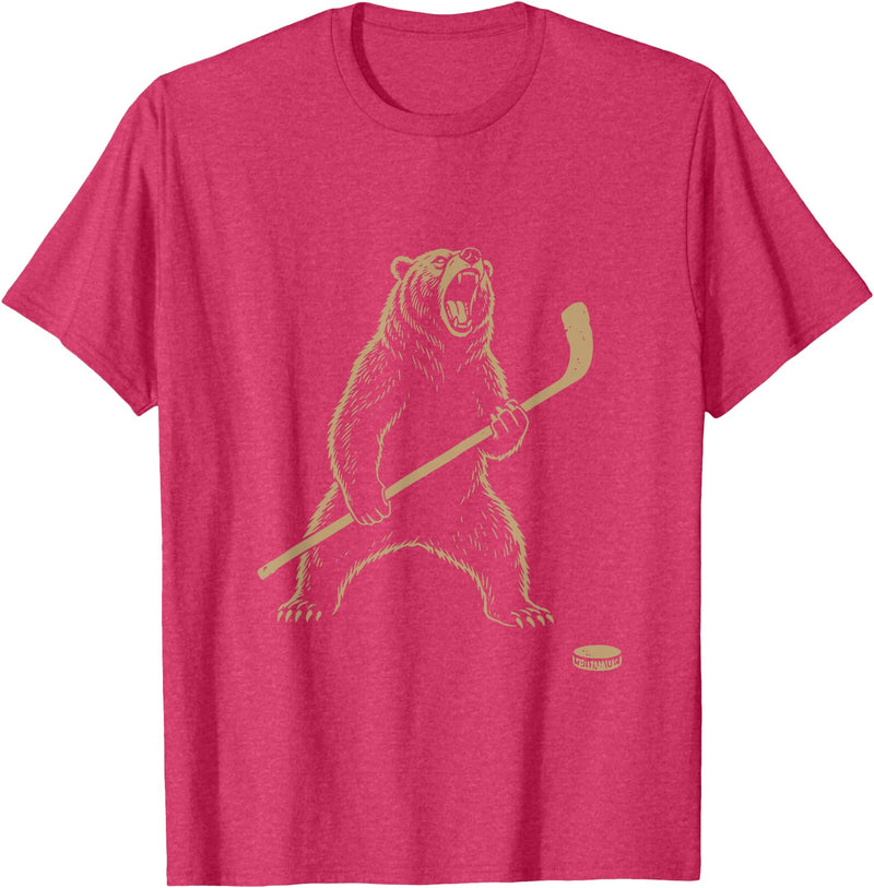 Funny Polar Bear Hockey Player Fans Ice Lover Funny Polar Bear Playing Ice Hockey Sports Lover Player T-Shirt - Red Heather