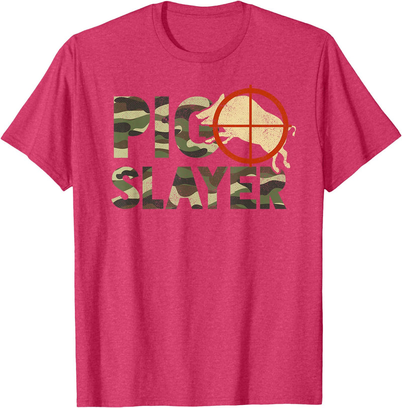 Funny Boar Hunting Clothing Pig Slayer Camo Funny Hog Hunting T-Shirt - Red Heather
