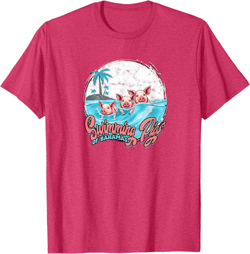 Bahamas Beach Fan Swimming Pigs Bahamas - Fun T-Shirt - Red Heather