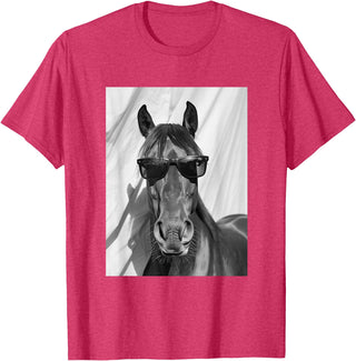 Funny Animal Photography Clothing Co. Cute Horse with Sunglasses Farm Animal Photo Booth T-Shirt - Red Heather