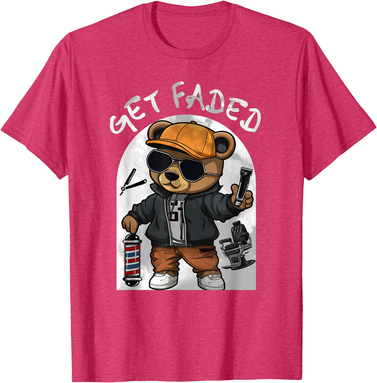 Black Barbershop African American Barber Designs Get Faded Hip Hop Teddy Bear Barber Streetwear Fade Haircut T-Shirt - Red Heather