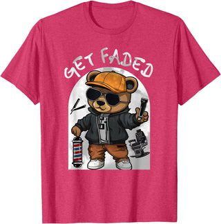Black Barbershop African American Barber Designs Get Faded Hip Hop Teddy Bear Barber Streetwear Fade Haircut T-Shirt - Red Heather