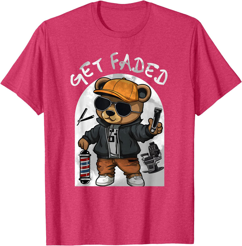 Black Barbershop African American Barber Designs Get Faded Hip Hop Teddy Bear Barber Streetwear Fade Haircut T-Shirt - Red Heather