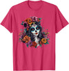 Sugar Skull Dia De Los Muertos Floral Skull Day of The Dead Sugar Skull Woman Floral Crown T-Shirt - Red Heather