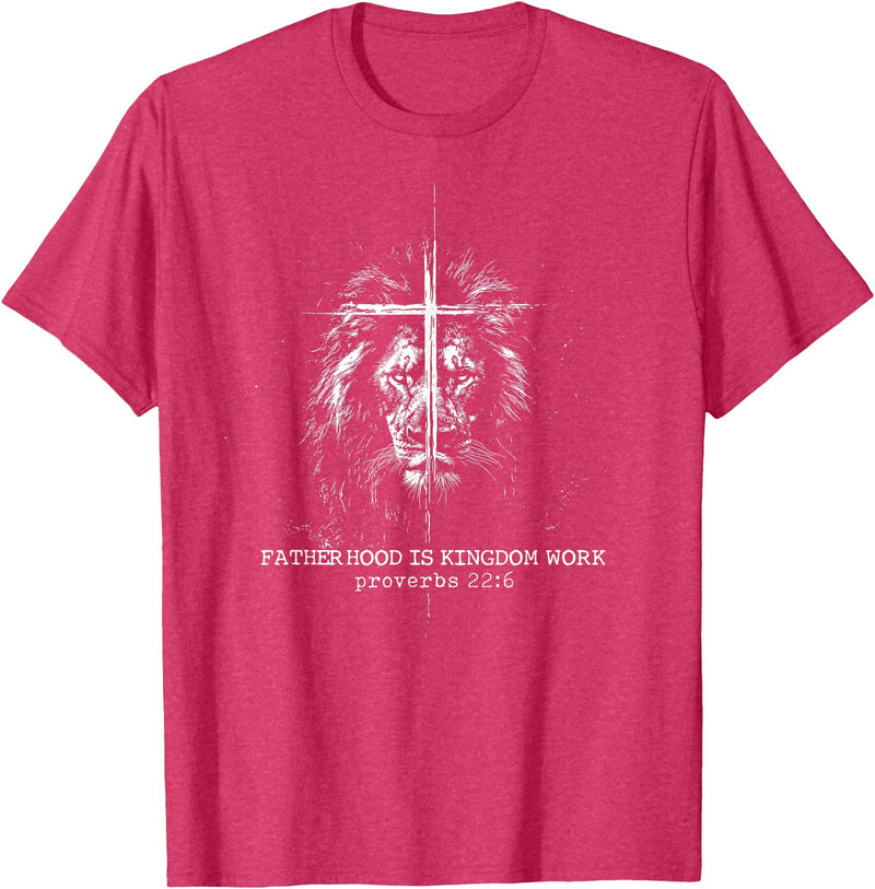 Retro Faith Based Lion Cross Father Day tee Fatherhood is Kingdom Work Retro Faith Based Lion Cross T-Shirt - Red Heather