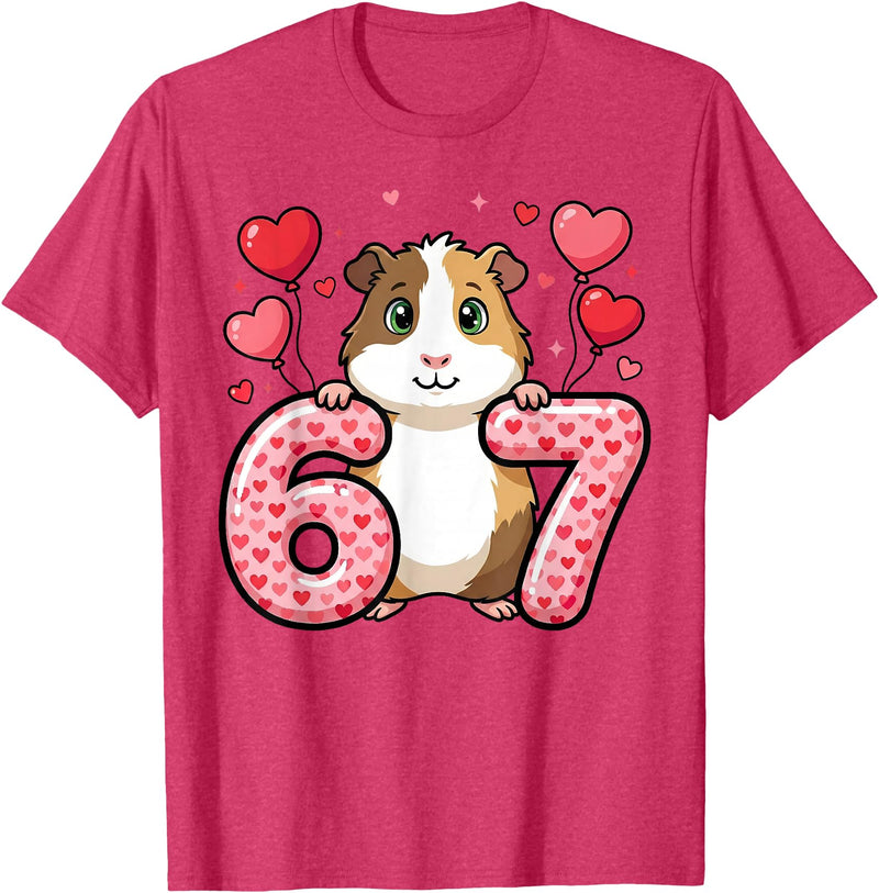 Guinea pig 67 Meme Valentines Cute 67 Heart Guinea Pig Love T-Shirt - Red Heather