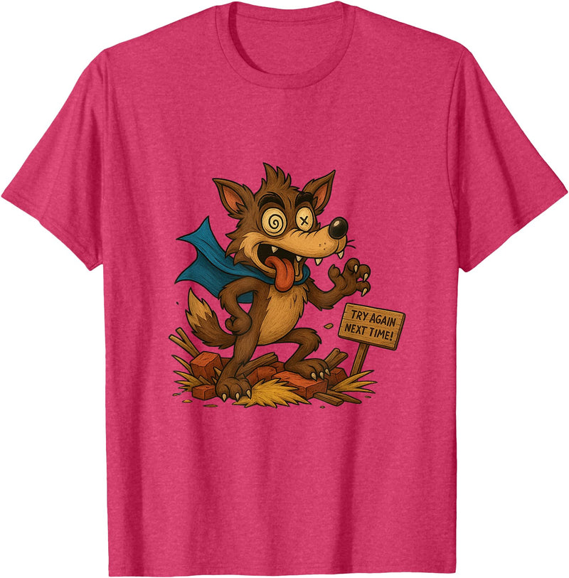 Three Hero Pigs Storytime Legends Bad Wolf in personalized costume 3 Pigs on the back T-Shirt - Red Heather