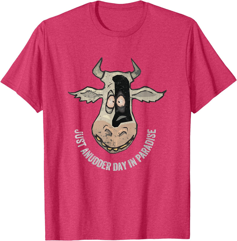 Outstanding in the Field Just Anudder Day in Paradise Funny Cow Farmer Dairy T-Shirt - Red Heather