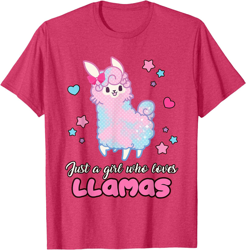 Just A Girl Who Loves Llamas BW Art Llama Girl Shirt Just A Girl Who Loves Llamas Cute T-Shirt - Red Heather