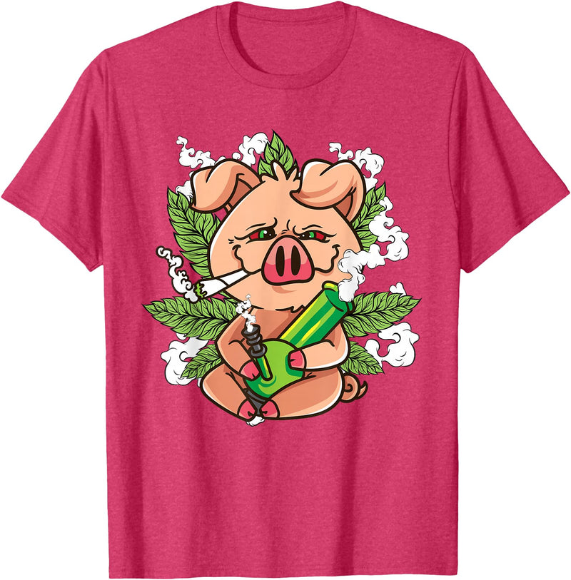 Weed Lover Gifts Funny Pot Smoker Gifts Pig Lover Pig Smoking Joint Holding Weed Bong Pig Marijuana T-Shirt - Red Heather