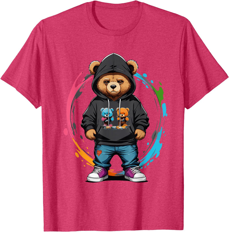 The Big Teddy Bear Crew Teddy Bear Gangster in Hip Hop Street Clothes T-Shirt - Red Heather