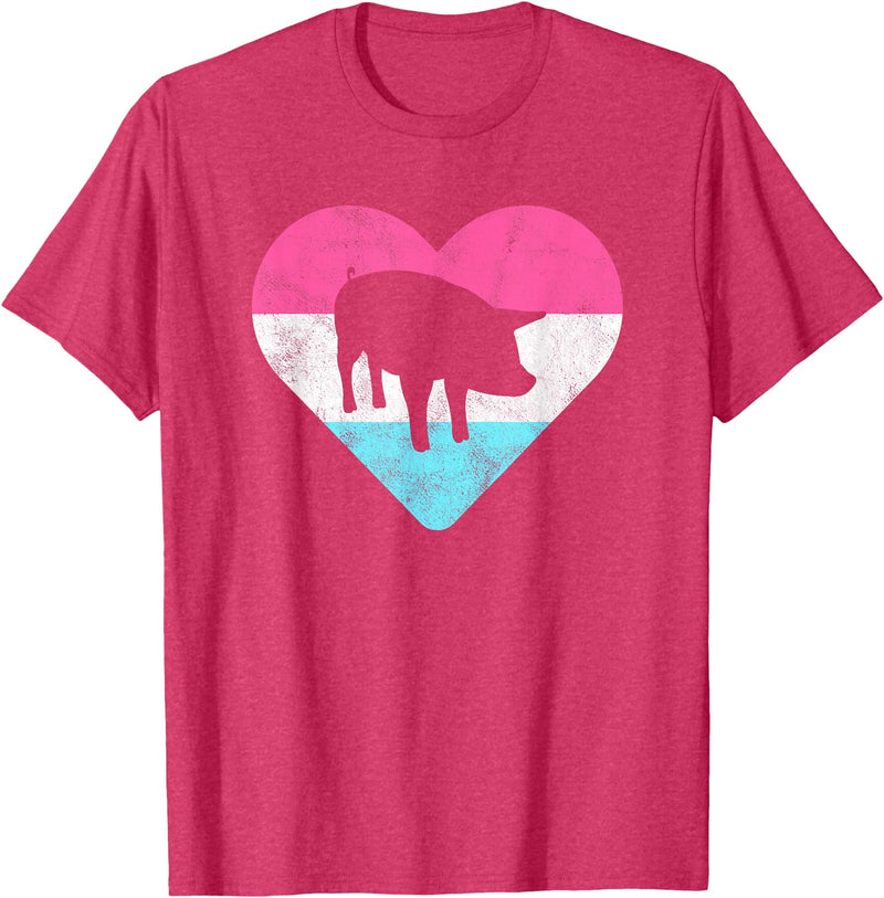 Retro Vintage Animal and Pet Gifts Retro Vintage Pig Gift for Women or Girls T-Shirt - Red Heather
