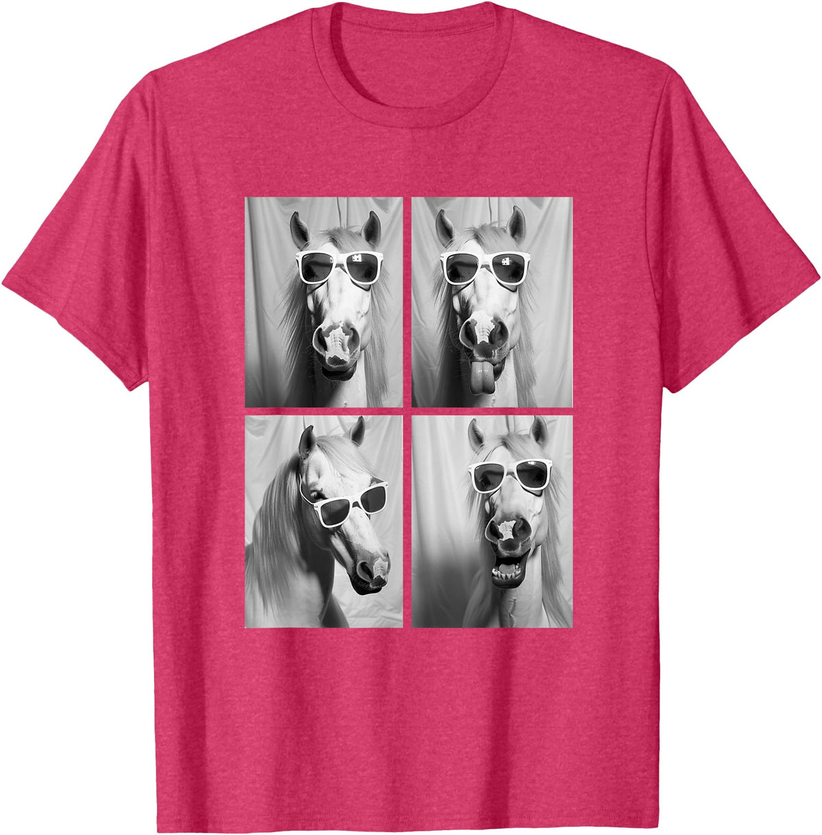 Funny Animal Photography Clothing Co. Cute Horses with Sunglasses Hipster Photo Booth Memes T-Shirt - Red Heather